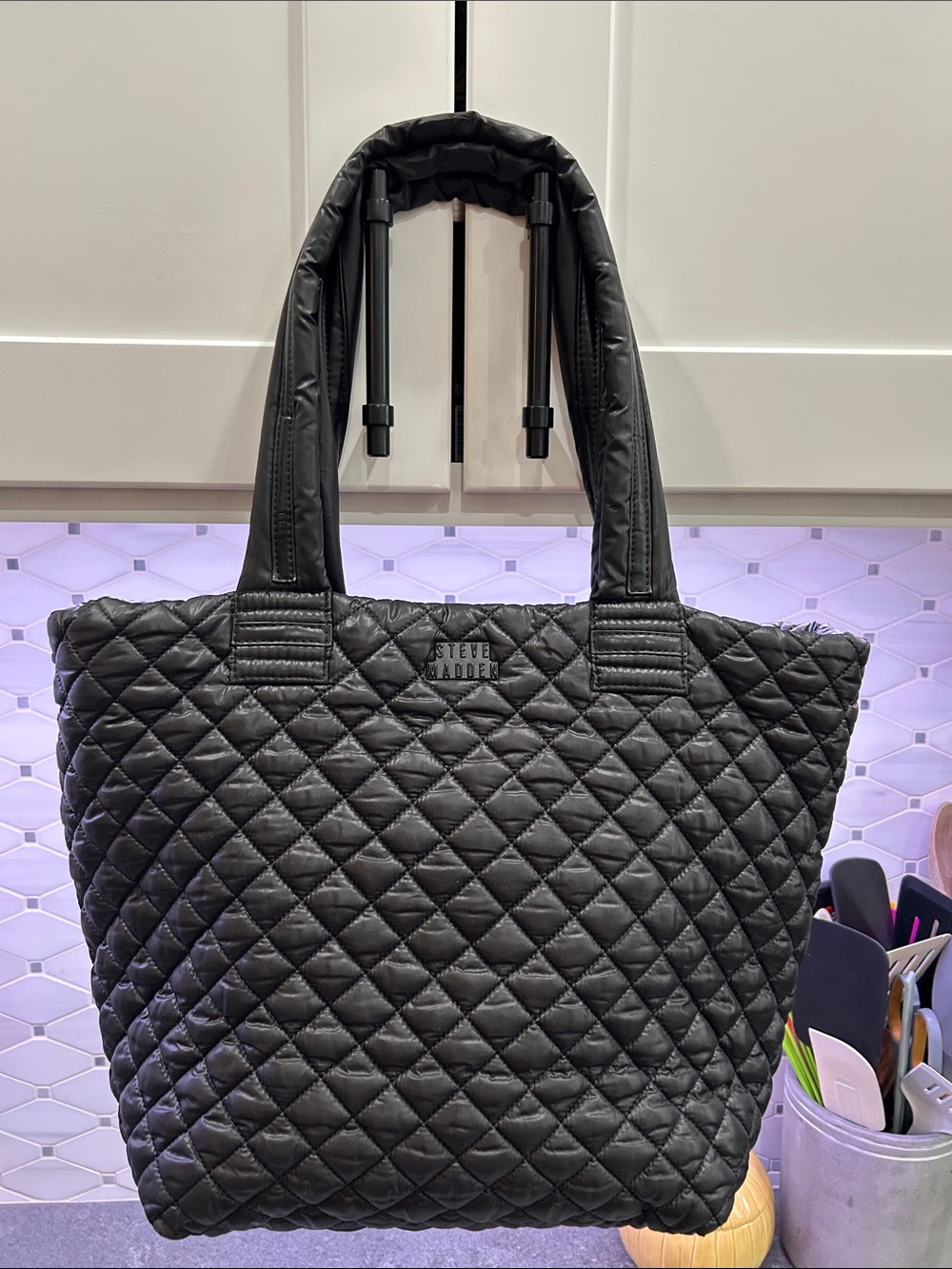 Steve Madden quilted black tote